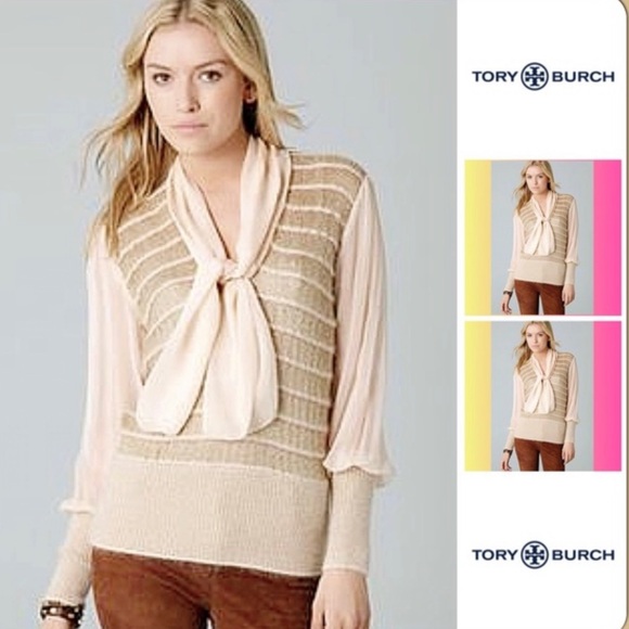 Tory Burch M metallic silk sweater top - Picture 1 of 9